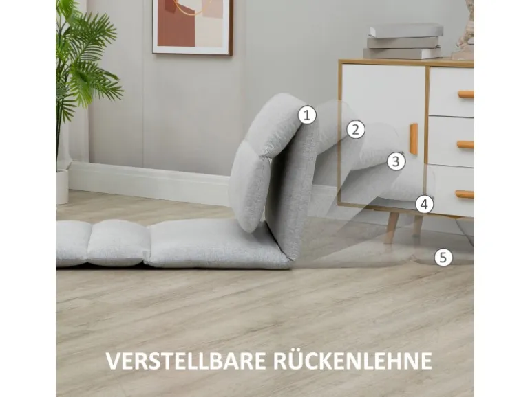 HOMCOM Bodenstuhl mit 5-Stufig mit Liegefunktion 72 x 71 x 60 cm