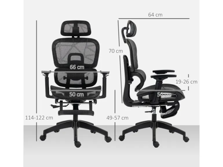 HOMCOM Bürostuhl mit Armlehne Polyester Schwarz 66L x 64B x 114-122H cm