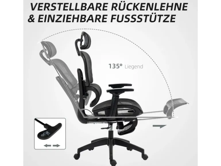 HOMCOM Bürostuhl mit Armlehne Polyester Schwarz 66L x 64B x 114-122H cm
