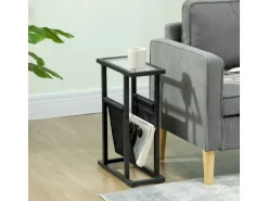 HOMCOM Couchtisch Metall Hartglas Schwarz 40L x 18B x 55,5H cm