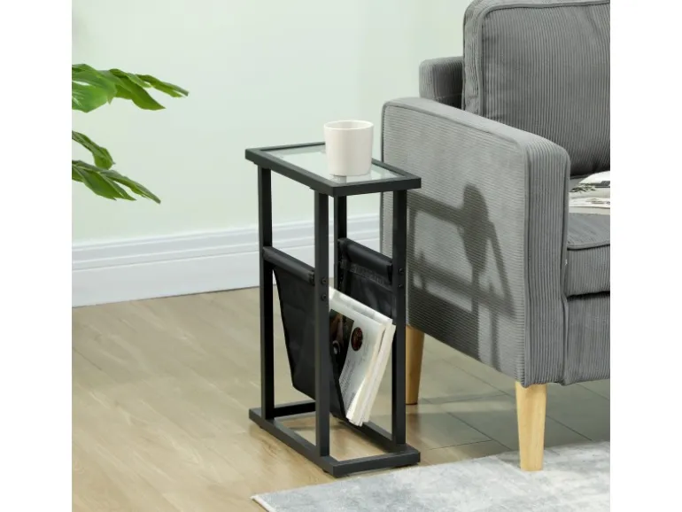 HOMCOM Couchtisch Metall Hartglas Schwarz 40L x 18B x 55,5H cm