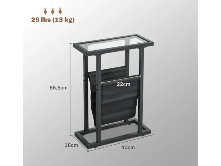 HOMCOM Couchtisch Metall Hartglas Schwarz 40L x 18B x 55,5H cm