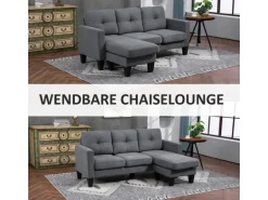 HOMCOM Ecksofa Polyester Schaumstoff 186L x 130B x 84H cm Dunkelgrau