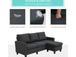 HOMCOM Ecksofa Stoffsofa L-Form Leinen