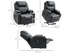 HOMCOM Elektrischer Aufstehsessel Kunstleder Stahl Schwarz 88L x 99B x 106H cm
