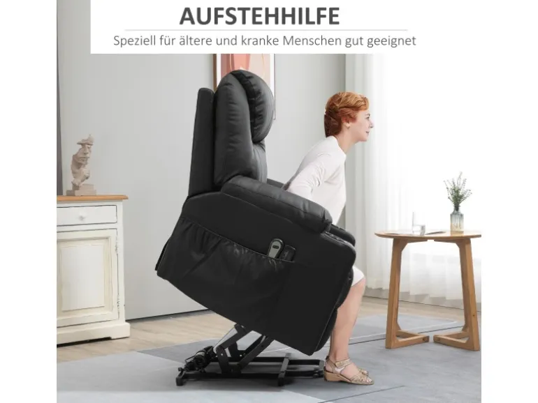 HOMCOM Elektrischer Aufstehsessel Kunstleder Stahl Schwarz 88L x 99B x 106H cm