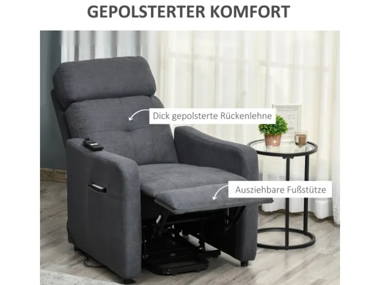 HOMCOM Elektrischer Liftstuhl Polyesterstoff Stahl Grau 71L x 94B x 104H cm