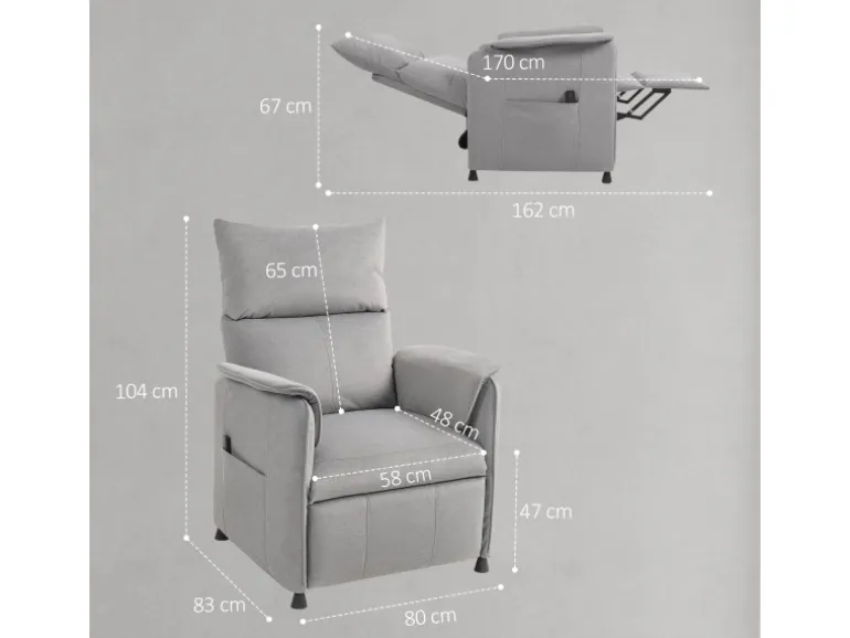 HOMCOM Elektrischer Relaxsessel Polyester Schaumstoff 83L x 80B x 104H cm Grau