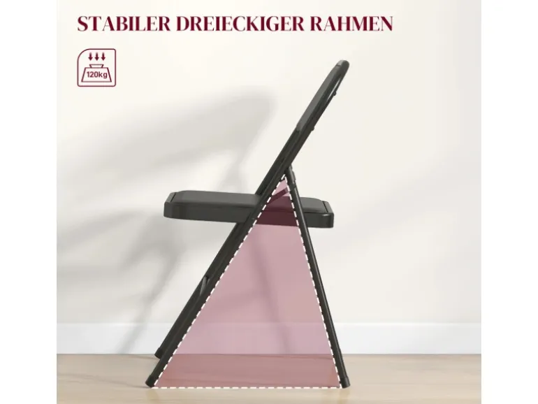 HOMCOM 4er-Set Klappstühle Tragbar mit Kissen Stahlbeine Kunstleder