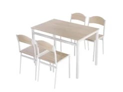 HOMCOM Essgruppe mit 4 Stühlen MDF Metall Hellgrau L100 x B63 x H76,5 cm