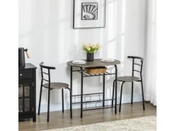 HOMCOM Essgruppe mit 2 Stühlen MDF Metall Schwarz 80L x 53B x 74,5H cm