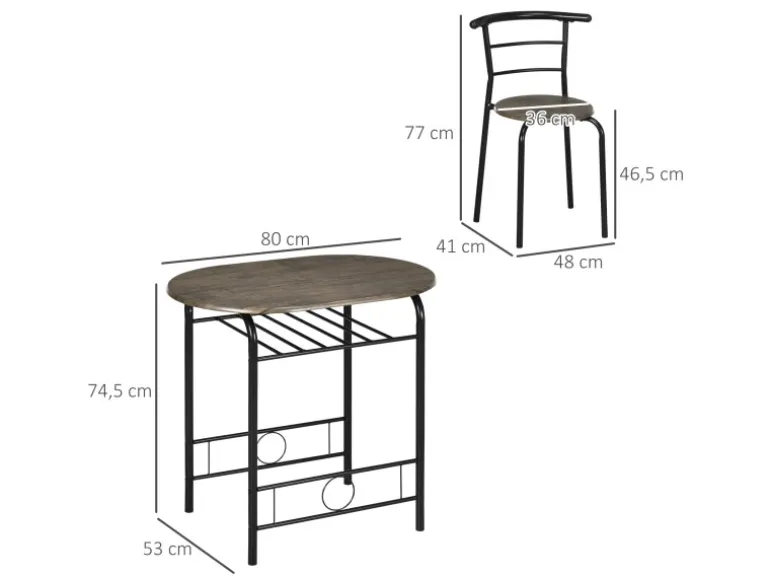 HOMCOM Essgruppe mit 2 Stühlen MDF Metall Schwarz 80L x 53B x 74,5H cm