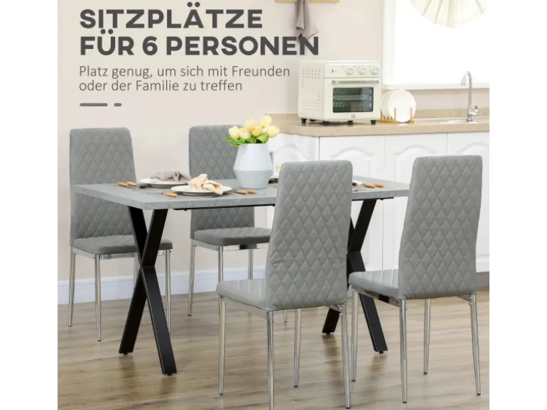 HOMCOM Esstisch mit Steinoptik für 6 Personen Stahlbeine Grau 140 x 80 x 76 cm