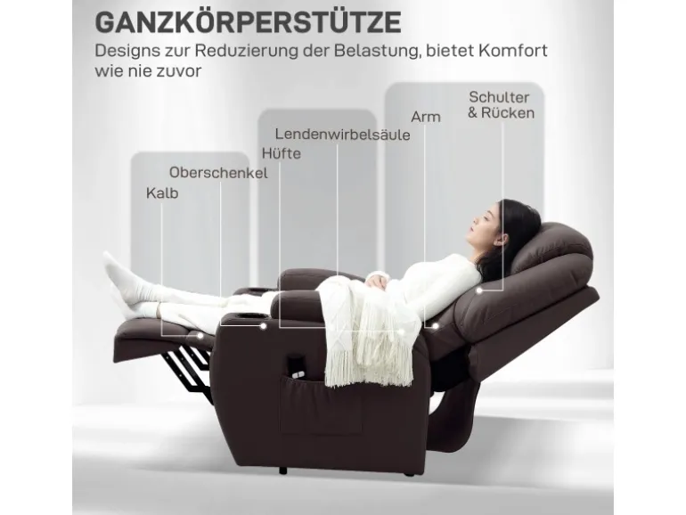 HOMCOM Fernsehsessel mit Aufstehhilfe Kunstleder Schaumstoff Kaffee-Braun