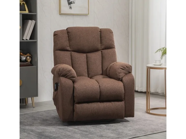 HOMCOM Fernsehsessel mit Aufstehhilfe Polyester Stahl Braun 92L x 95B x 107H cm