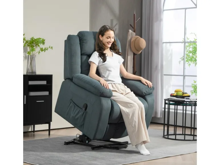 HOMCOM Fernsehsessel mit Aufstehhilfe Polyester Stahl Grau 92B x 94T x 105H cm