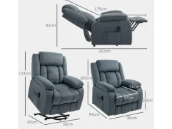 HOMCOM Fernsehsessel mit Aufstehhilfe Polyester Stahl Grau 92B x 94T x 105H cm