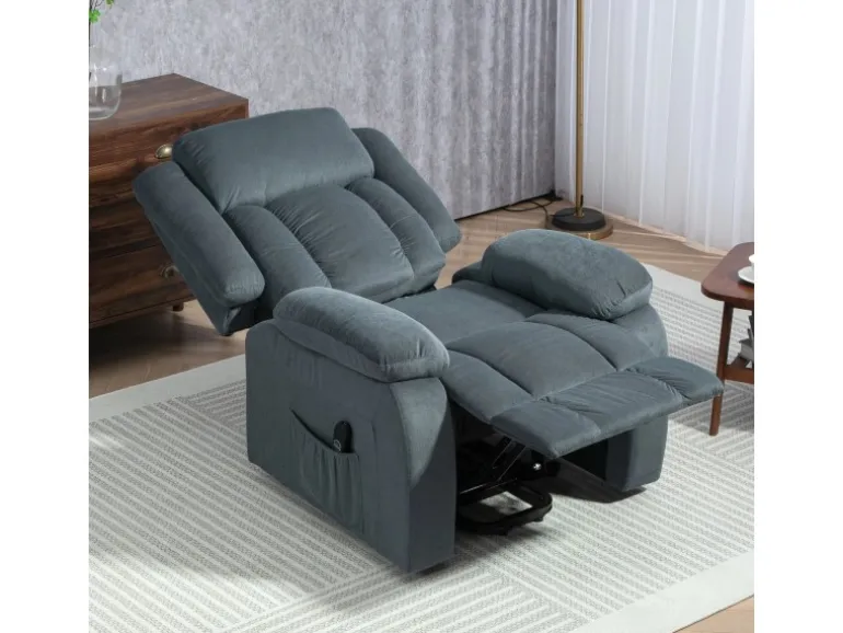 HOMCOM Fernsehsessel mit Aufstehhilfe Polyester Stahl Grau 92B x 94T x 105H cm