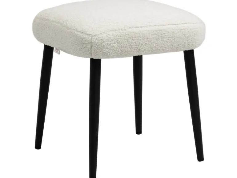 HOMCOM Fußhocker mit Kaschmir-Optik Stahlbeine Cremeweiß 42 x 42 x 47 cm
