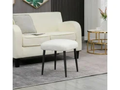 HOMCOM Fußhocker mit Kaschmir-Optik Stahlbeine Cremeweiß 42 x 42 x 47 cm