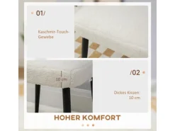 HOMCOM Fußhocker mit Kaschmir-Optik Stahlbeine Cremeweiß 42 x 42 x 47 cm