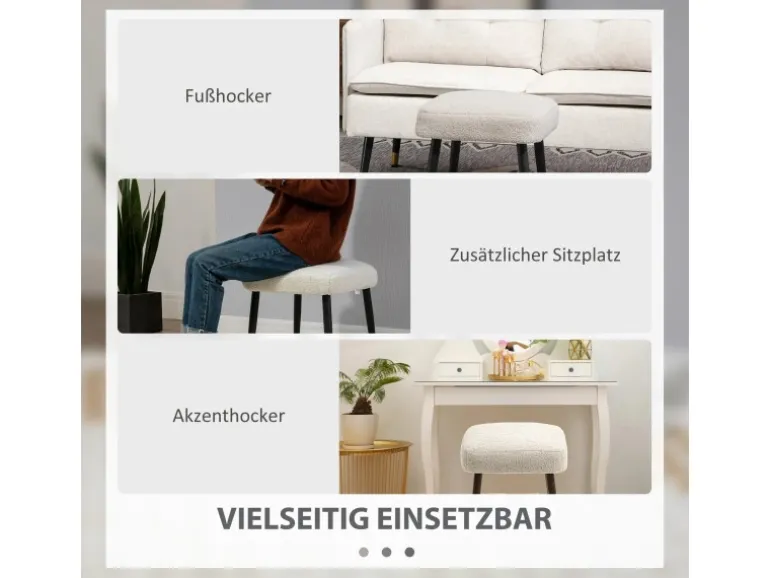 HOMCOM Fußhocker mit Kaschmir-Optik Stahlbeine Hellgrau 42 x 42 x 47 cm