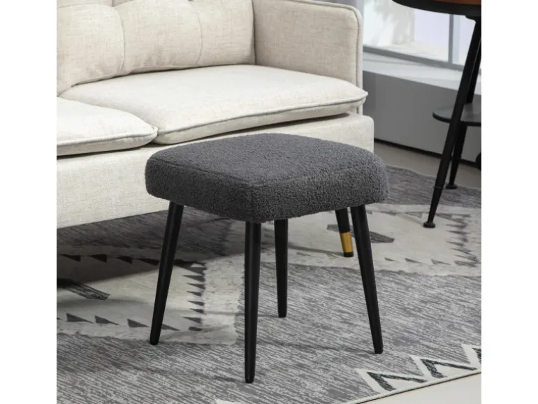 HOMCOM Fußhocker mit Kaschmir-Optik Stahlbeine Dunkelgrau 42 x 42 x 47 cm