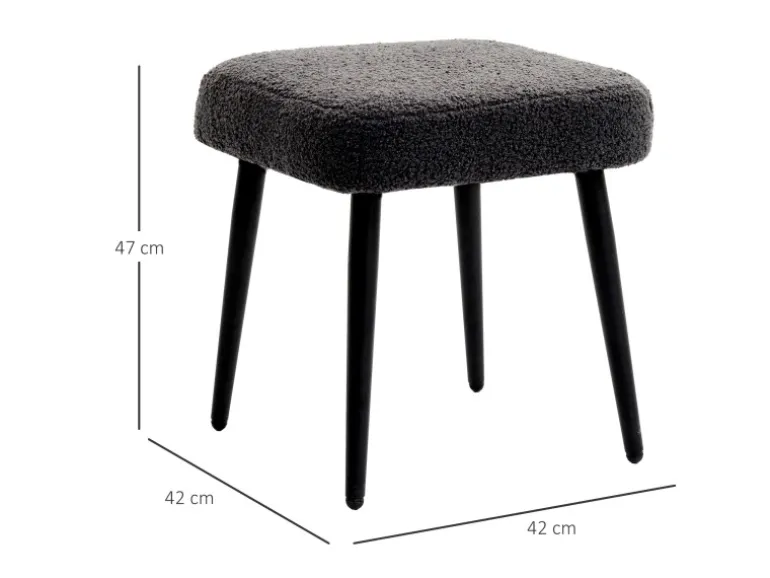 HOMCOM Fußhocker mit Kaschmir-Optik Stahlbeine Dunkelgrau 42 x 42 x 47 cm
