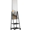 HOMCOM Ganzkörperspiegel Stahl Spanplatte Schwarz 42L x 37B x 155H cm