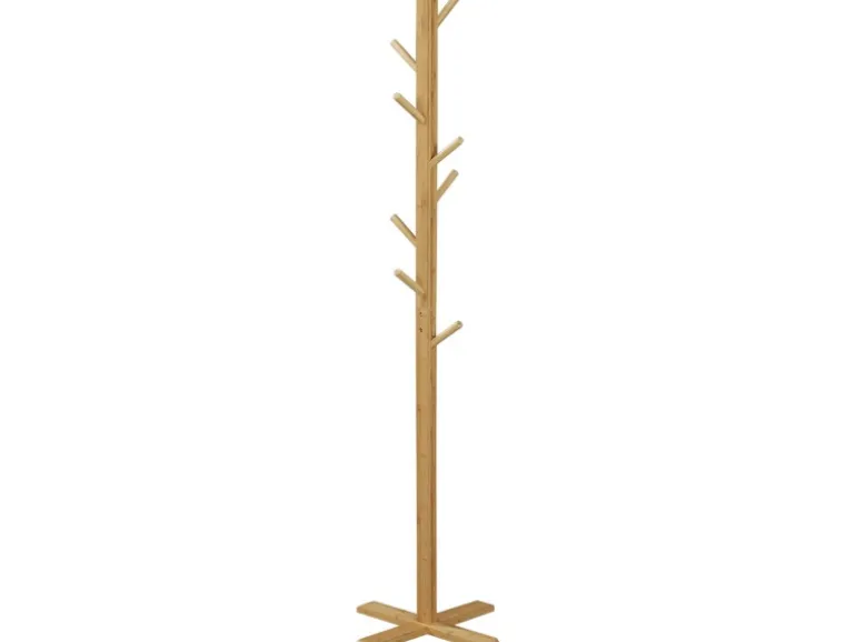 HOMCOM Garderobenständer aus Bambus mit 8 Haken 49,5 x 49,5 x 178 cm Natur