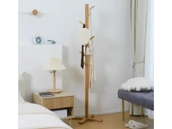 HOMCOM Garderobenständer aus Bambus mit 8 Haken 49,5 x 49,5 x 178 cm Natur