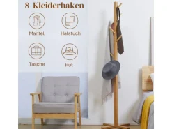 HOMCOM Garderobenständer aus Bambus mit 8 Haken 49,5 x 49,5 x 178 cm Natur