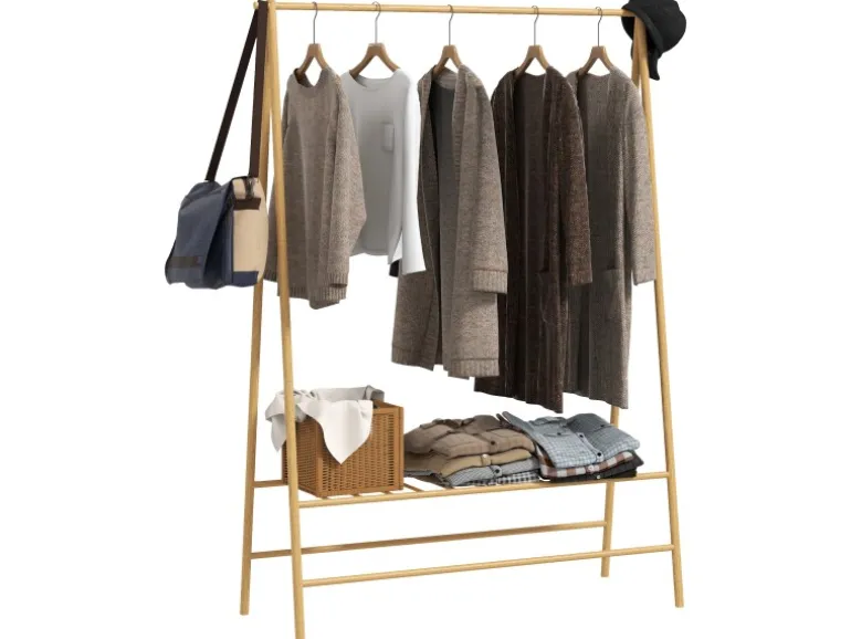 HOMCOM Garderobenständer Bambus Naturholz 116L x 43,5B x 160H cm