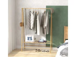 HOMCOM Garderobenständer Bambus Naturholz 116L x 43,5B x 160H cm
