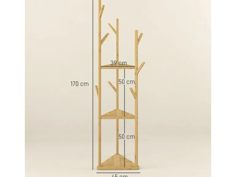 HOMCOM Garderobenständer Bambus 45L x 45B x 170H cm Naturholz