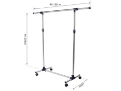 HOMCOM Garderobenständer mit Rollen Höhenverstellbar Edelstahl 86 x 45 x 95 cm