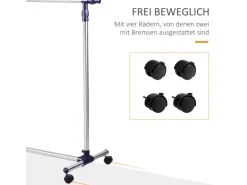 HOMCOM Garderobenständer mit Rollen Höhenverstellbar Edelstahl 86 x 45 x 95 cm