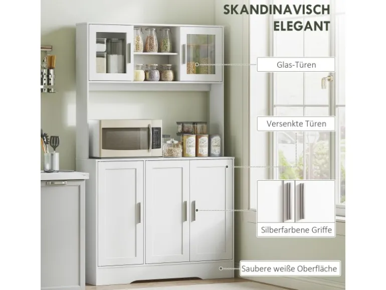HOMCOM Küchenschrank Spanplatte MDF 108L x 35B x 180H cm Weiß