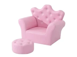HOMCOM Kindersofa mit Ottomane in Kronenform Rosa 58 x 40,5 x 49 cm