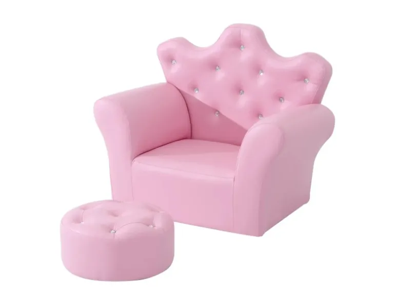 HOMCOM Kindersofa mit Ottomane in Kronenform Rosa 58 x 40,5 x 49 cm
