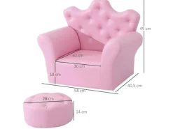 HOMCOM Kindersofa mit Ottomane in Kronenform Rosa 58 x 40,5 x 49 cm