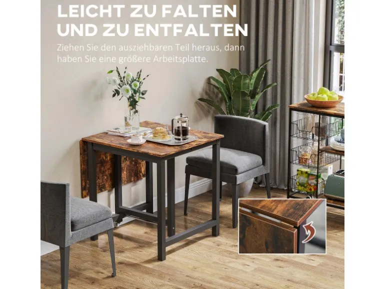 HOMCOM Klappbarer Esstisch Spanplatte Metall Braun 118L x 70B x 76,5H cm