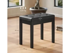 HOMCOM Klavierbank Gummiholz Kunstleder 55L x 34B x 50H cm Schwarz