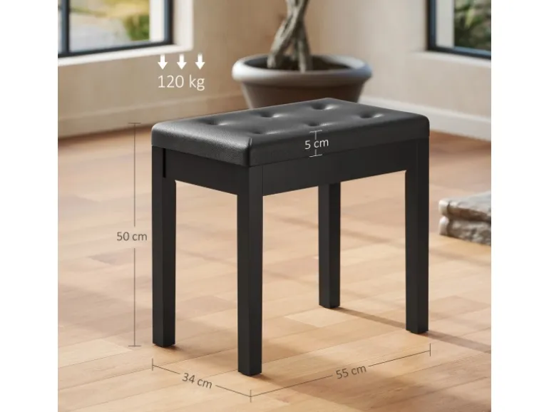 HOMCOM Klavierbank Gummiholz Kunstleder 55L x 34B x 50H cm Schwarz