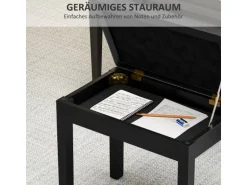 HOMCOM Klavierbank Gummiholz Kunstleder 55L x 34B x 50H cm Schwarz