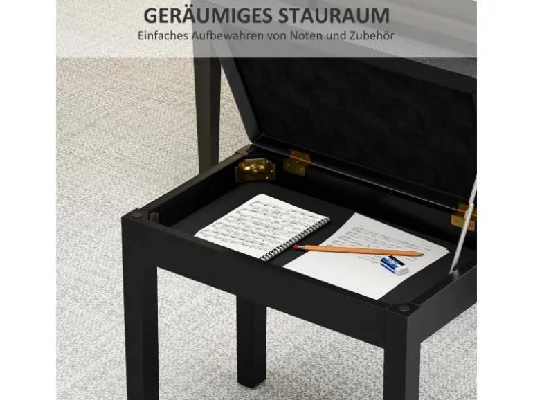 HOMCOM Klavierbank Gummiholz Kunstleder 55L x 34B x 50H cm Schwarz