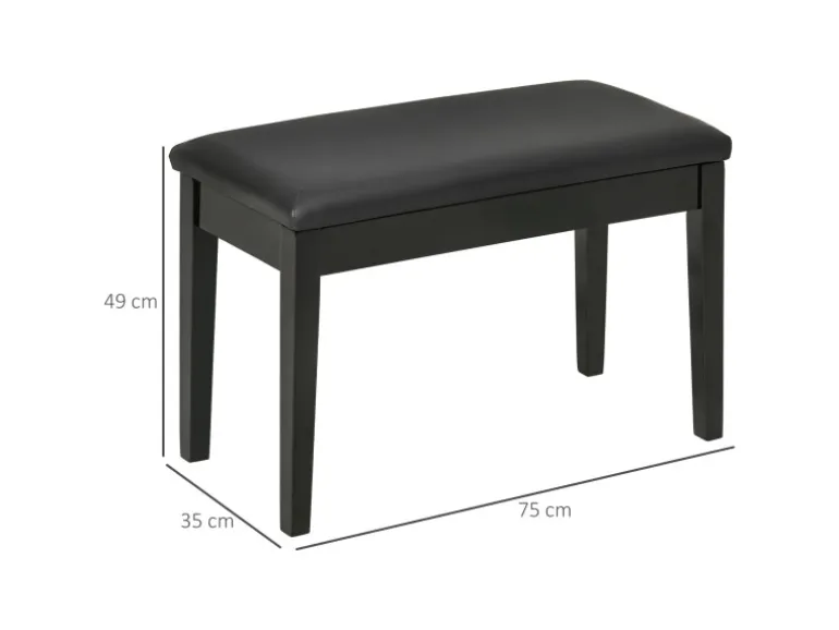 HOMCOM Klavierbank mit Stauraum Lederkissen Schwarz 75 x 35 x 49 cm