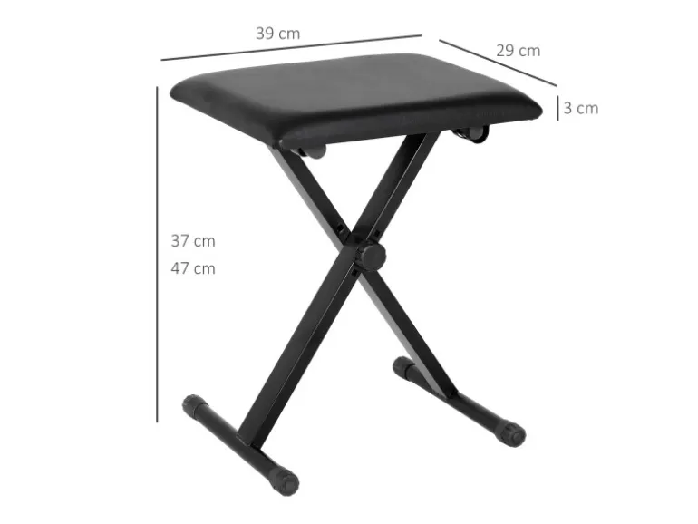 HOMCOM Klavierhocker Höhenverstellbar Zusammenklappbar Schwarz 39 x 29 x 37-47cm