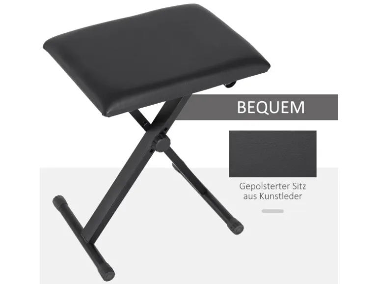 HOMCOM Klavierhocker Höhenverstellbar Zusammenklappbar Schwarz 39 x 29 x 37-47cm