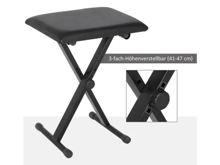HOMCOM Klavierhocker Höhenverstellbar Zusammenklappbar Schwarz 39 x 29 x 37-47cm
